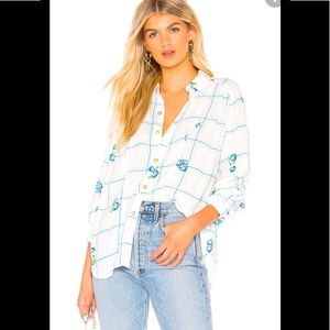 FREE PEOPLE  blouse Window To My Heart Button Down in White and Bleu Size XS